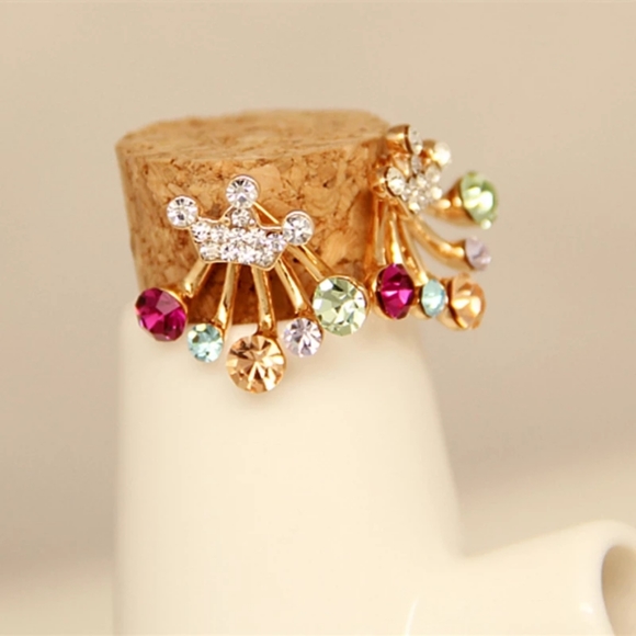 Crown With Multicolor Rose Gold Drop Back Earrings - Picture 2 of 4